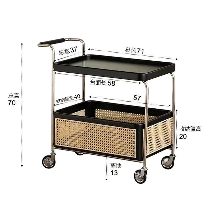 Solid wood mobile with wheel edge few stainless steel storage medieval trolley living room storage rattan storage simple coffee table