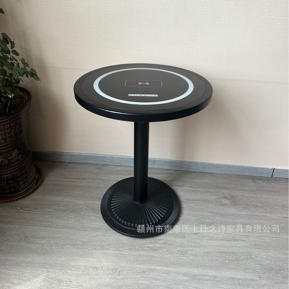 Hotel negotiation table retro dining table with wireless charging bluetooth audio all solid wood desktop small round table desk