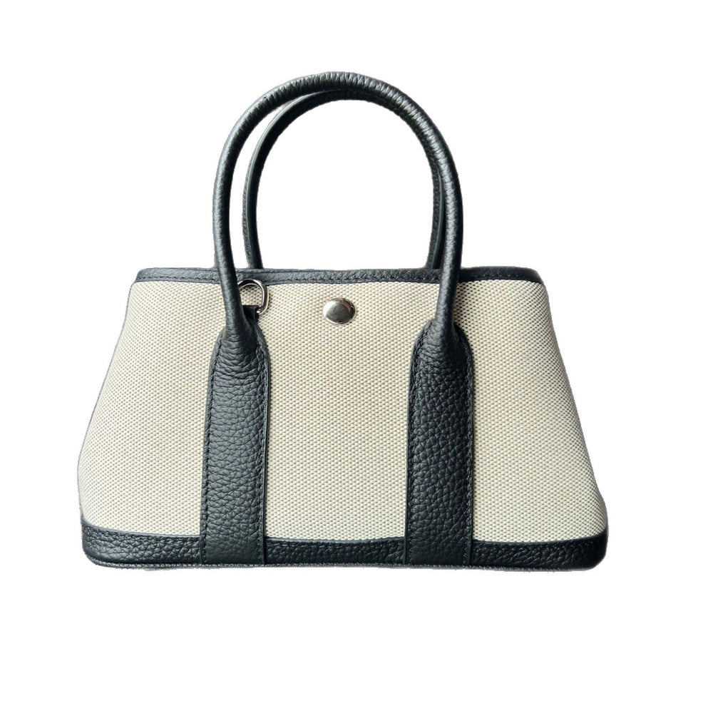 Top-grain leather niche styleclassy women's genuine leather satchel bag large capacity canvas contrast color garden tote bag