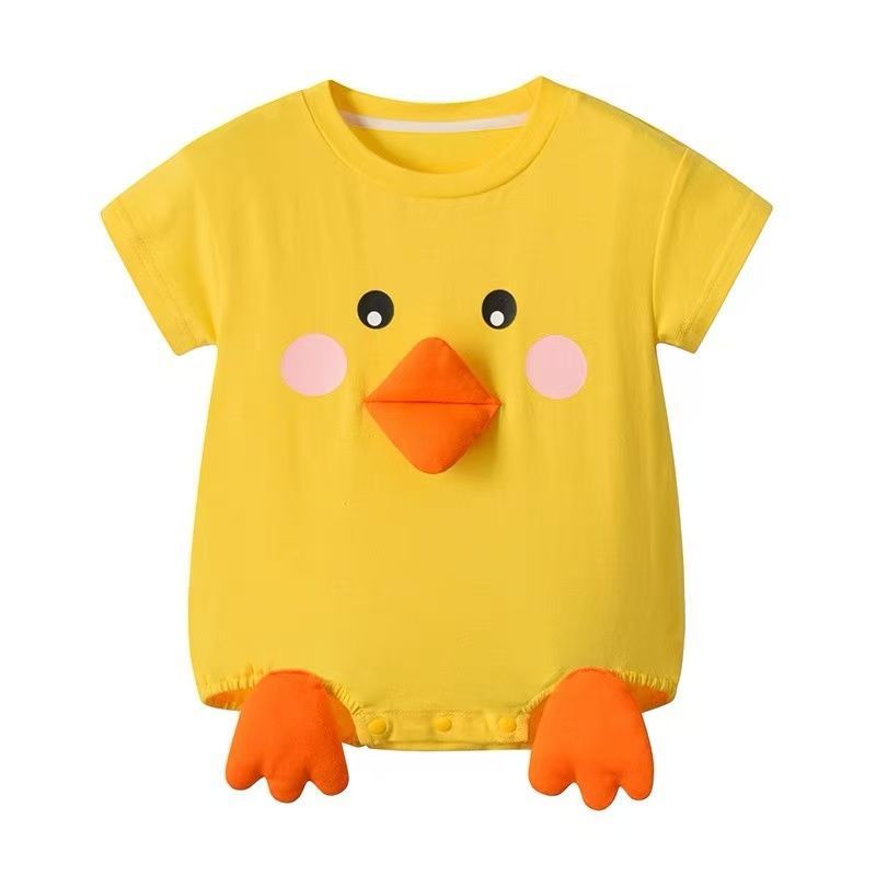 Super cute summer clothes, cute thin khaki baby summer onesie, short-sleeved baby clothes for men and women, cartoon