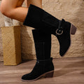 Exportplus sizesharp toe square heel metal buckle suede workwear boots fall and winternew arrival long tube non-knee women's boots