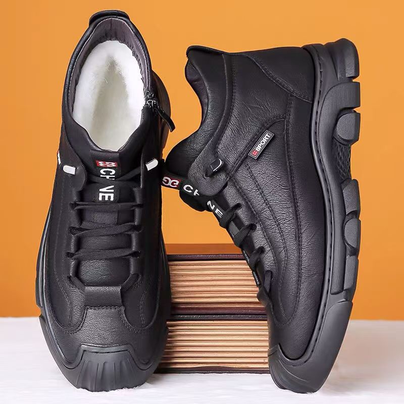 Men's winter warm cotton shoes - fleece lined, non-slip, casual high-top cotton shoes for men, elderly cotton shoes, men's leather cotton shoes for seniors