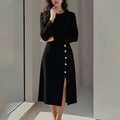 cross-border e-commerce european and american women's clothing: new summer collection - solid color button-down slit round neck bodycon maxi dress