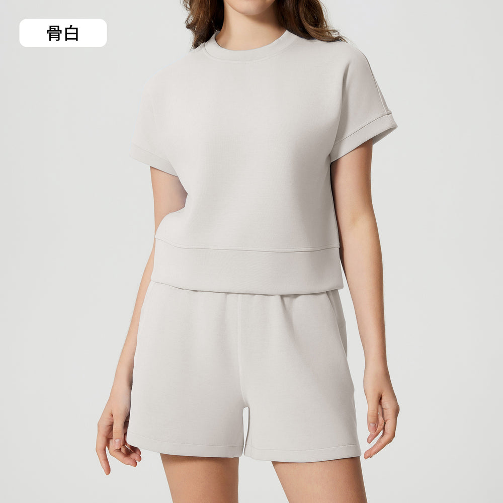 Women's casual activewear set: loose-fit breathable short-sleeve t-shirt & air layer shorts - perfect for yoga & workout