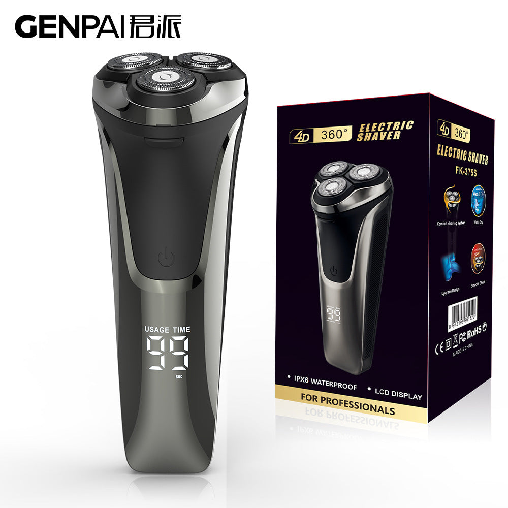 375 electric shaver - floating 4d triple-blade razor, fully washable, rechargeable men's shaver with digital display