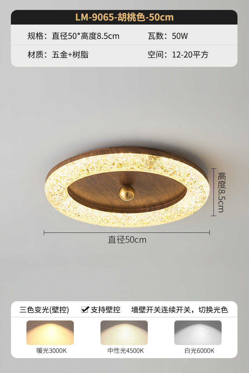 Walnut color resin ceiling light, advanced sense eye protection study round Italian minimalist master bedroom light luxury ceiling light
