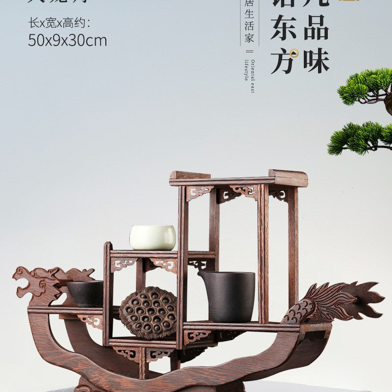 Solid wood teacup rack Chinese Bogu rack storage box table rack Pu'er teapot stove tea set accessories