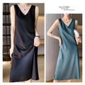 New sleeveless dress women's  new satin long over-the-knee summer inner wear plus size solid color suspender skirt