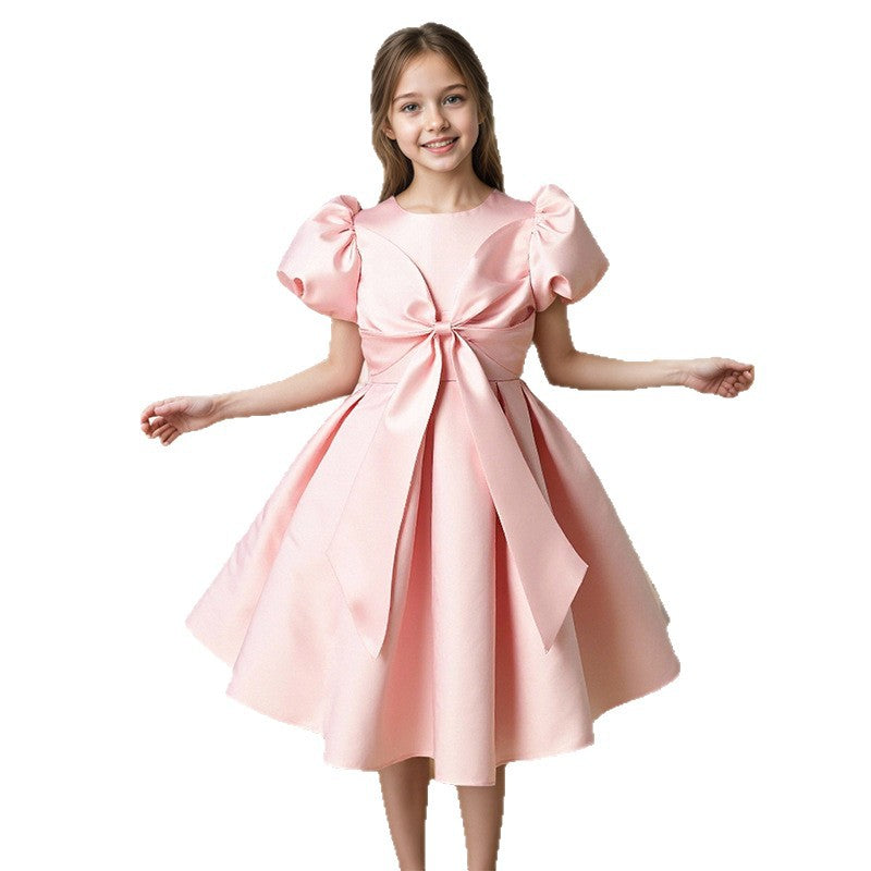 Ready-to-ship, hot-selling girls' luxury satin dress – a unique and fashionable princess gown with a sweet and elegant style, perfect for birthdays and first birthdays
