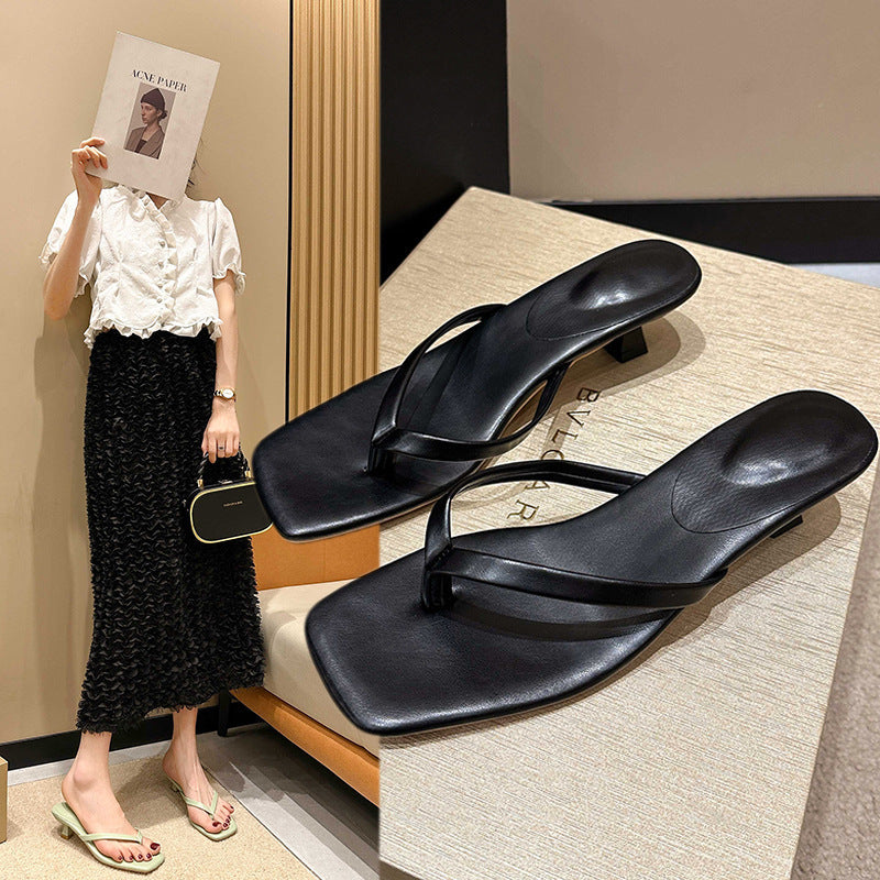 Square toe clip-toe casual beach thong sandals women's 2025 summer new european and american export stiletto heel women's sandals
