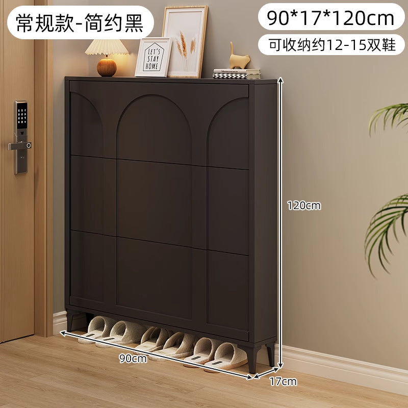 Ultra-thin tipping shoe cabinet cream style for home door small narrow entrance door shoe cabinet space-saving entrance cabinet all-in-one shoe rack
