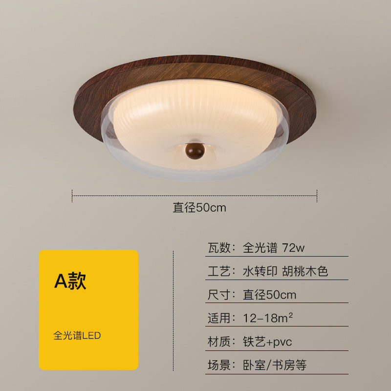 [Strict Selection] 2025 New French Medieval Ceiling Light Eye Protection Walnut Solid Wood Premium Glass Light