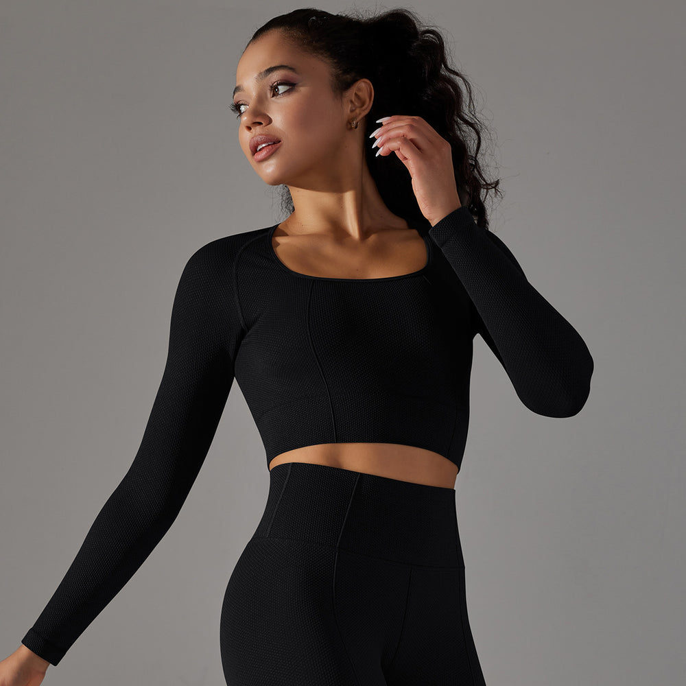 European and american seamless knitted golf dot jacquard high-waisted butt-lifting tight yoga pants running fitness outfit set for women