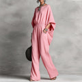 cross-border european & american women's clothing: new retro solid color elegant long sleeve off-shoulder batwing sleeve loose jumpsuit