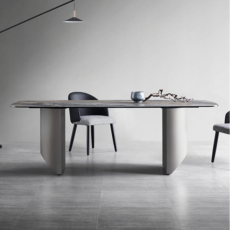 Luxury italian imported high-end dining table - modern minimalist rectangular alpine mountain rock slab dining table