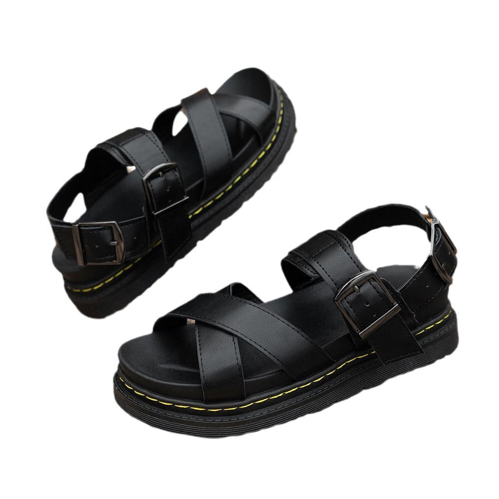 summer solid color round toe criss-cross ankle strap fashion european and american style women's plus size platform sandals