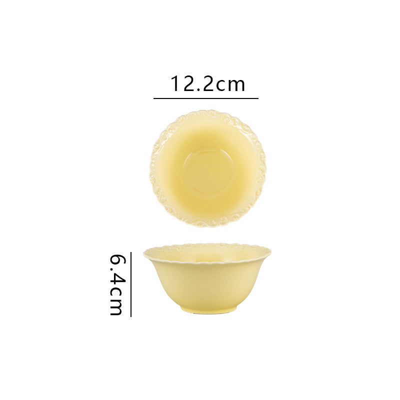 Nordic embossed ceramic western food dessert snack bowl - stylish, high-value rice bowl for home use - minimalist breakfast bowl