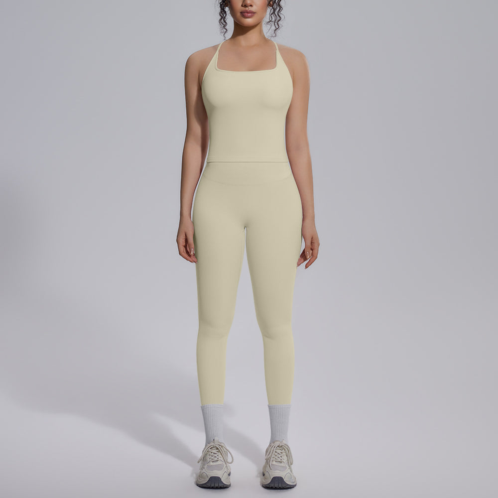 new arrival nude tight-fitting yoga clothes high waist hip lift quick-drying sports beautiful back outdoor running fitness clothes suit