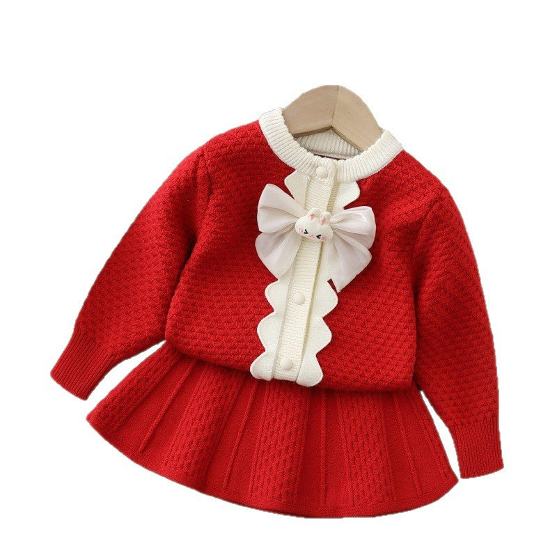 Girls' sweater cardigan set -  autumn new collection - sweet princess style - two-piece bowknot outfit