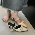 2025 summer pointed-toe stiletto heel fashion silver outdoor wear new closed-toe high-end buckle strap sandals for women