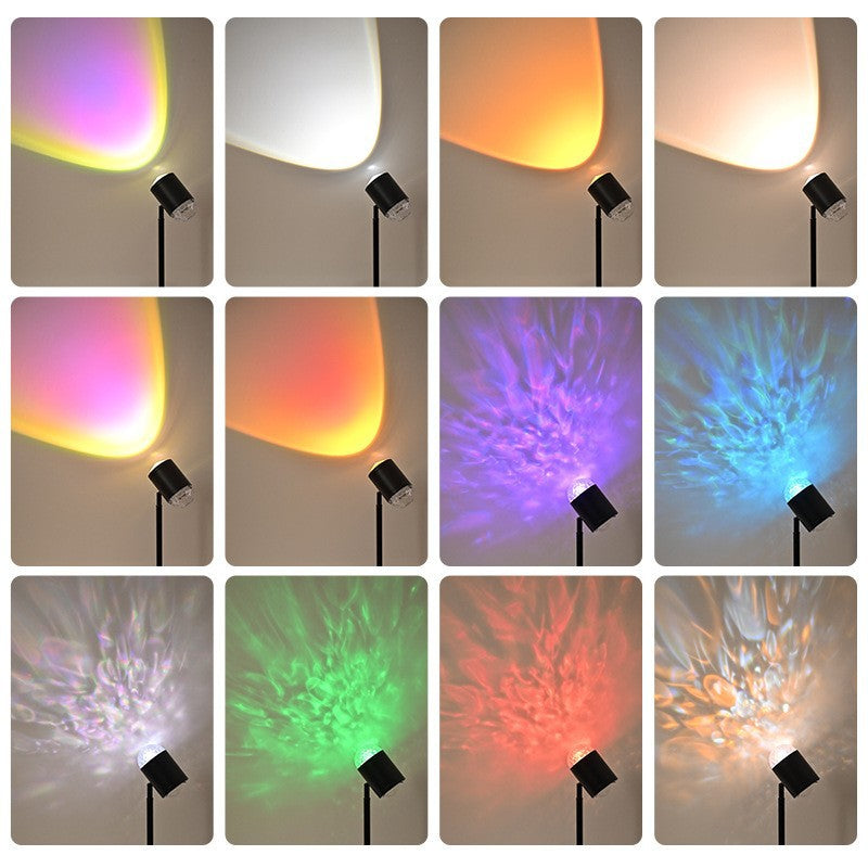 Popular water ripple atmosphere projection lamp live broadcast background double-headed sunset sunset bedroom decorative lamp