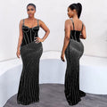 C7399 cross-border   fashion women's sexy slim-fit rhinestone embellished cami dress