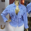 European and american cross-border women's fashion:  summer new arrival - elegant, designer, niche woven turn-down collar striped blouse top