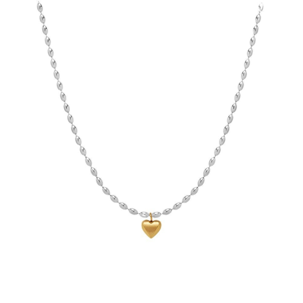 High-end fashion minimalist design titanium steel 18k gold plated necklace, luxury heart clavicle chain, vintage peach heart chain