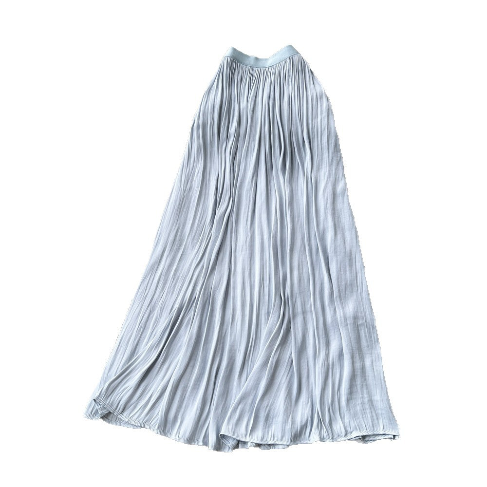 K-style high waist pleated elastic waist skirt women's summera-shaped pleated large hem work clothingelegant long skirt multi-color