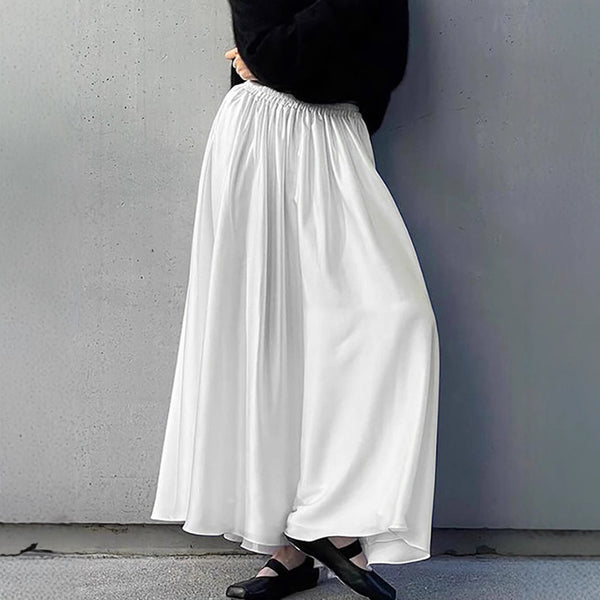 European and American elegant white satin satin long skirt autumn and winter 2024 drape A-shaped big swing skirt high waist skirt women's clothing