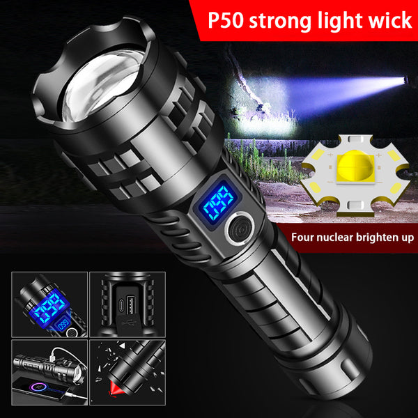 popular flashlight strong light outdoor home flashlight portable self-defense flashlight multi-function work light wholesale