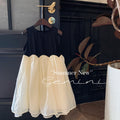 Korean style girls' summer  sleeveless dress - color block, french-inspired patchwork design, trendy little girl's dress