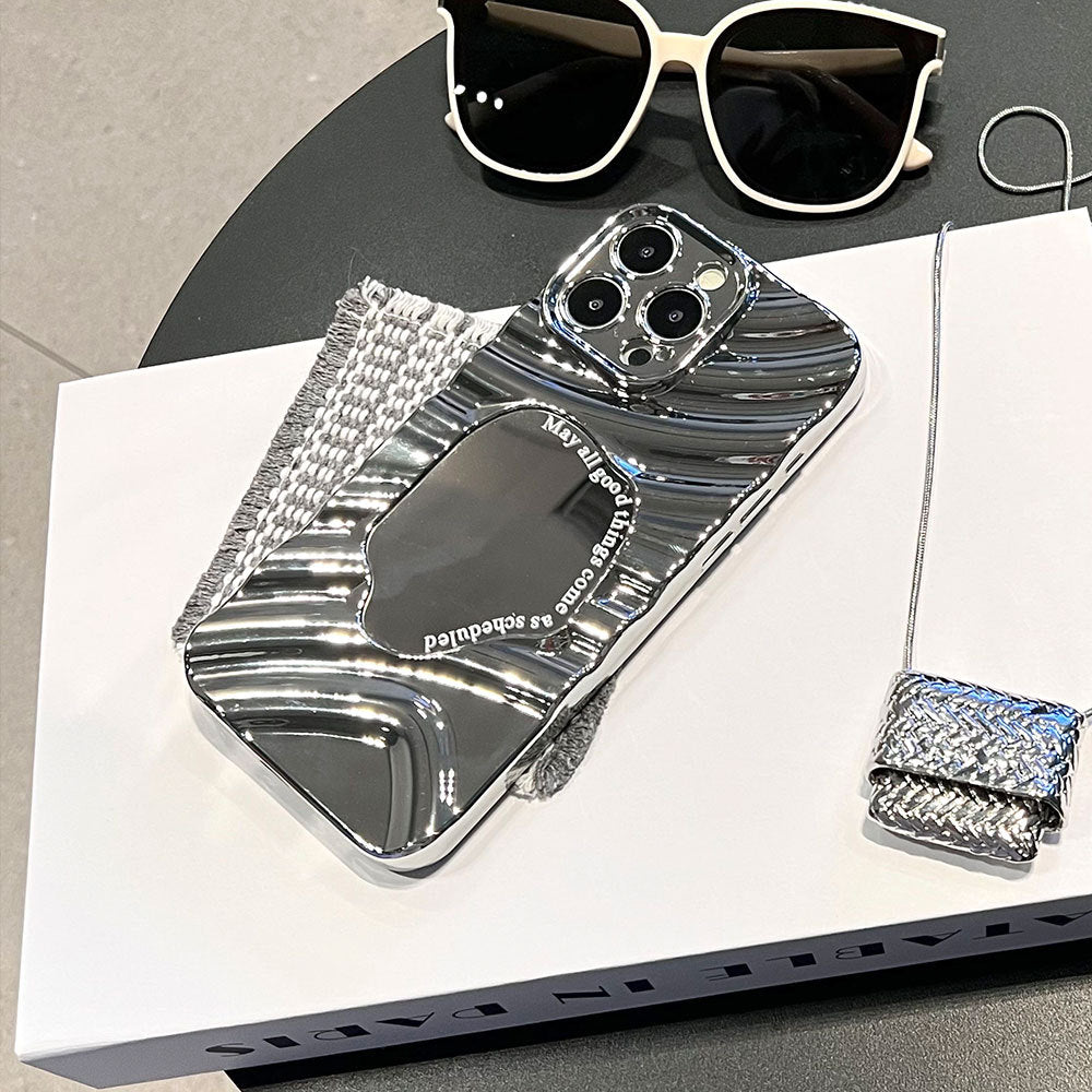 Suitable for apple 16pro wave mirror electroplated mobile phone case iphone12/11 silver all-inclusive anti-fall protective case