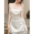 European and american  spring new women's high-end elegant sweet & sultry ribbon-trimmed jacquard cami dress