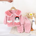 Girls' fleece-lined autumn/winter set: cute, thickened, warm coral fleece casual loungewear for girls - two-piece thick set