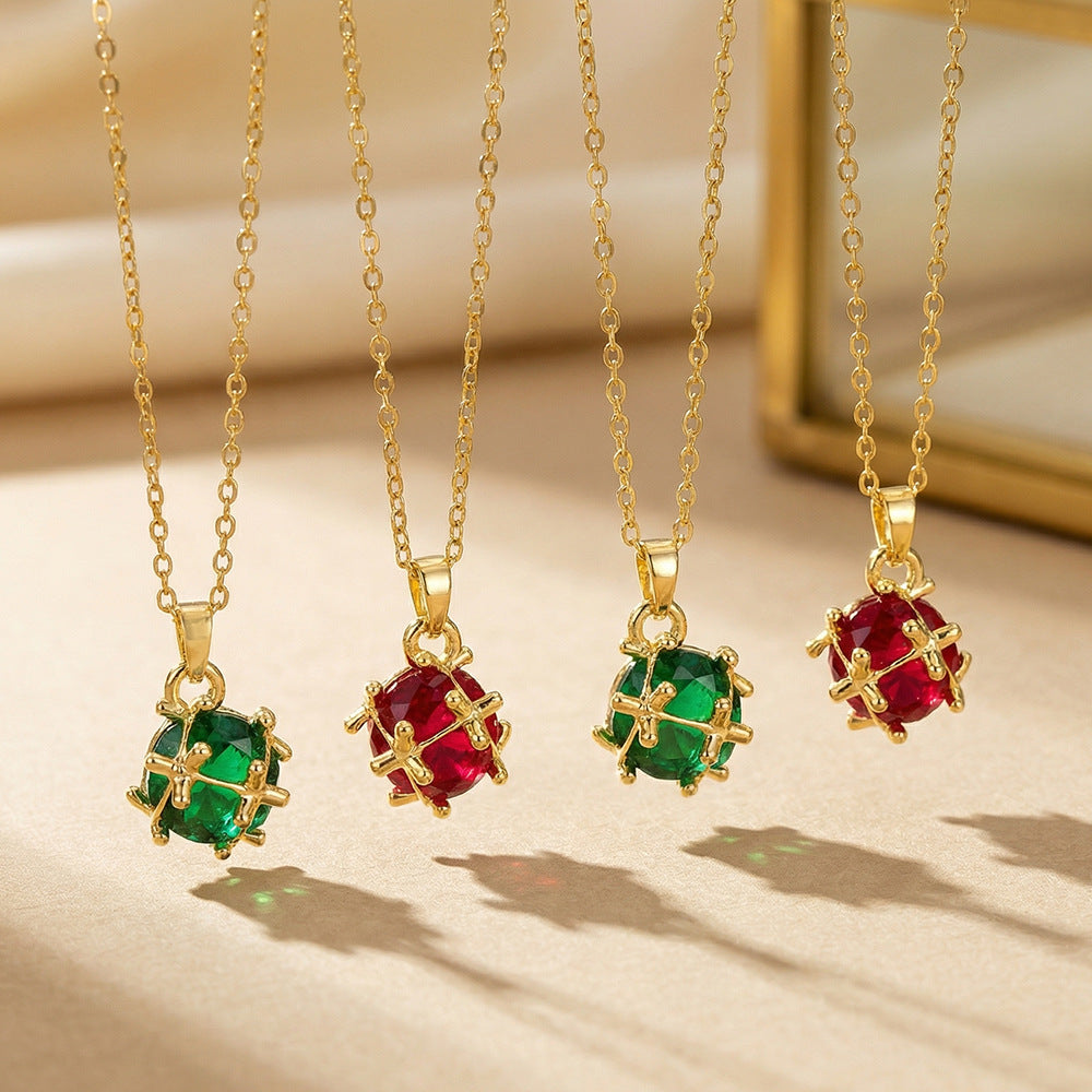 popular japanese and korean style copper inlaid zirconium hair ball necklace accessible luxury niche women's versatile temperament titanium steel clavicle chain jewelry