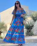 independent station new arrivalfashion spring summer one shoulder red flower printing long swing dress for women