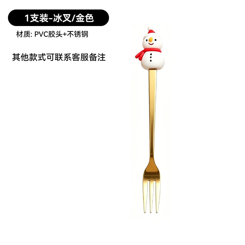 Christmas dessert fork and spoon 6-piece gift set - coffee stirring spoons, fruit forks, stainless steel cutlery - holiday gift