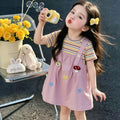 Girls' overalls dress set - summer  new collection: kids' fashion striped short-sleeve summer style, sweet baby two-piece look