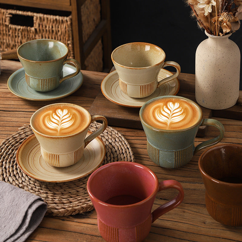 Creative trumpet shape clay coffee cup latte latte cup japanese style chinese ancient style plate plate for home mug