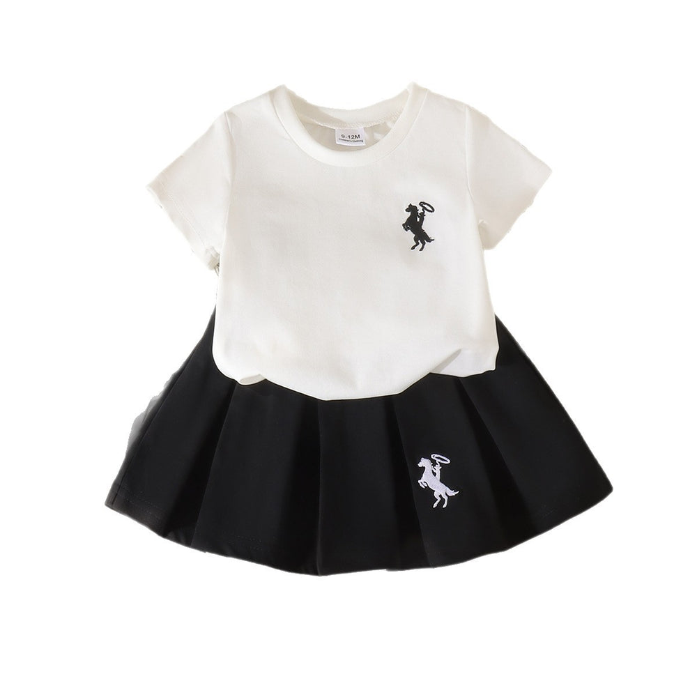 Baby clothing kids set children outfit white short-sleeved t-shirt + black skirt