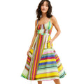 colorful stripes suspender dress bohemia vacation back cut out tassel strap flap pocket pants large swing skirt