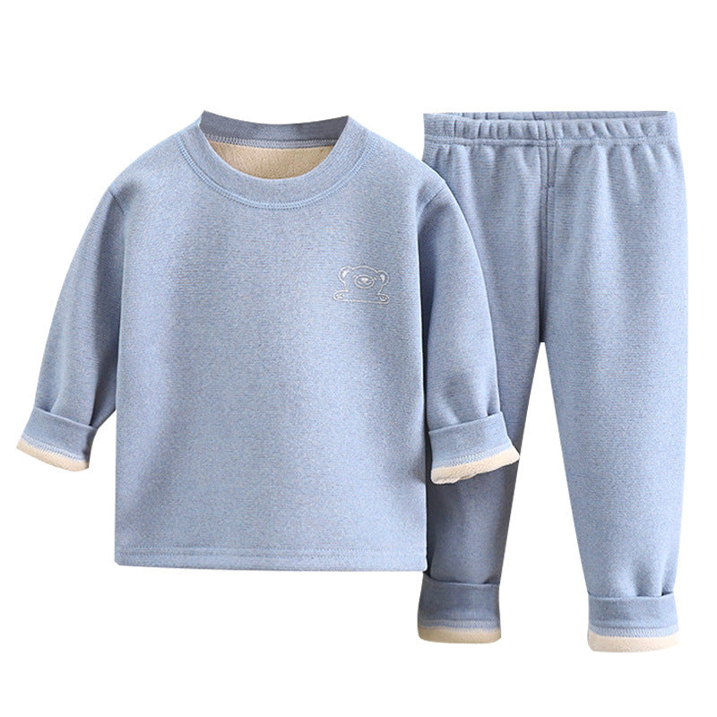 Kidsheattechintimatessuit baby oli velvet thickened autumn clothes long johns children boneless fleece-linedfall and winter pajamas