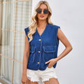 Ebay european and american cross-border women's spring and summer new arrival  independent station washed collarless denim vest vest tops