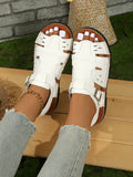 Exportplus sizenew arrival belt buckle flatscut out sandals women's retro style outwearpure color beach sandals and slippers