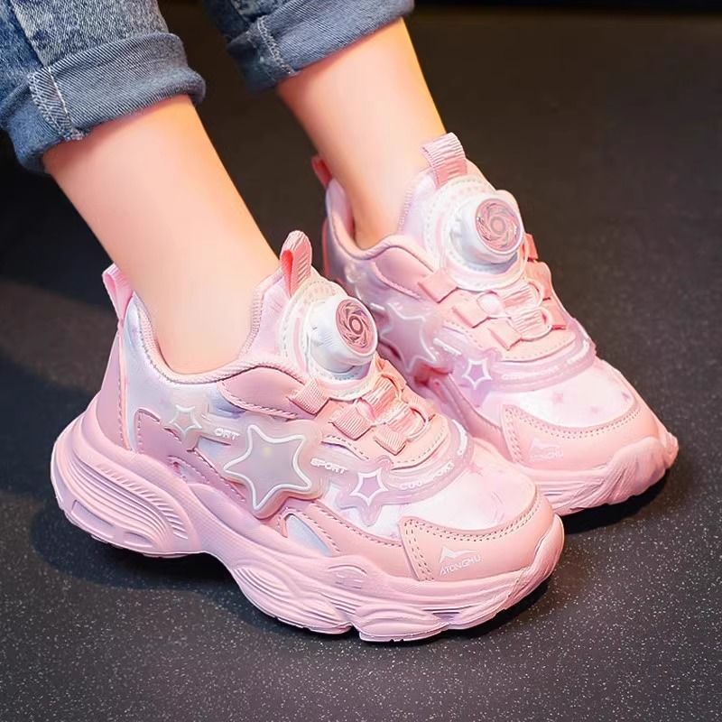 Elementary school girls' shoes autumn new girls' dad shoes children's mesh breathable children's rotate buckle sports shoes