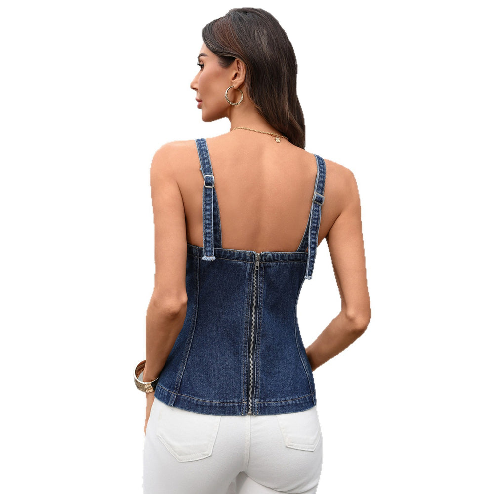 European and american cross-border e-commerce  independent website new european and american style fashionable minimalist camisole denim vest top for women