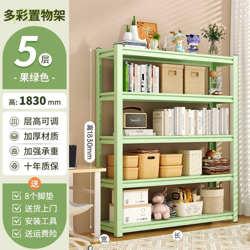 Household steel storage rack, floor-standing multi-tier organizer, living room bookshelf, utility room storage rack, supermarket storage shelf