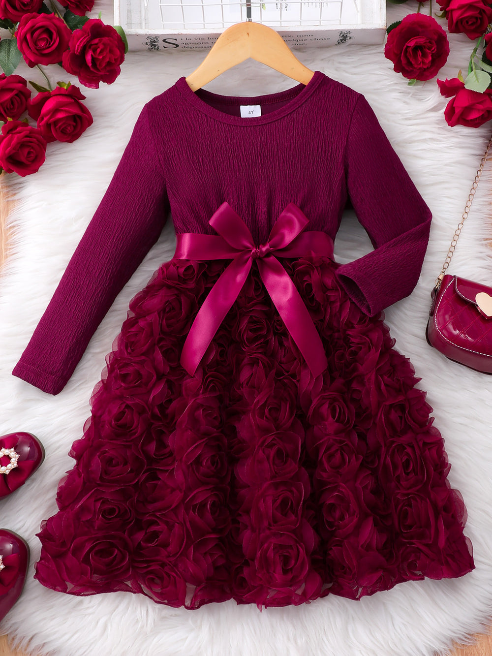 new girls' solid color rose dress