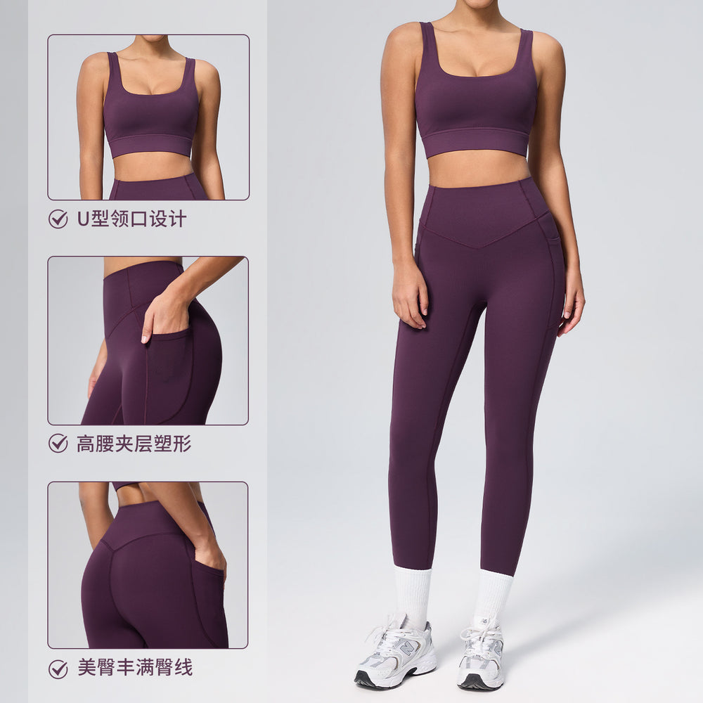 European and american new women's shaping workout set - high waist tummy control pocket yoga outfit - stretchy & breathable fitness set